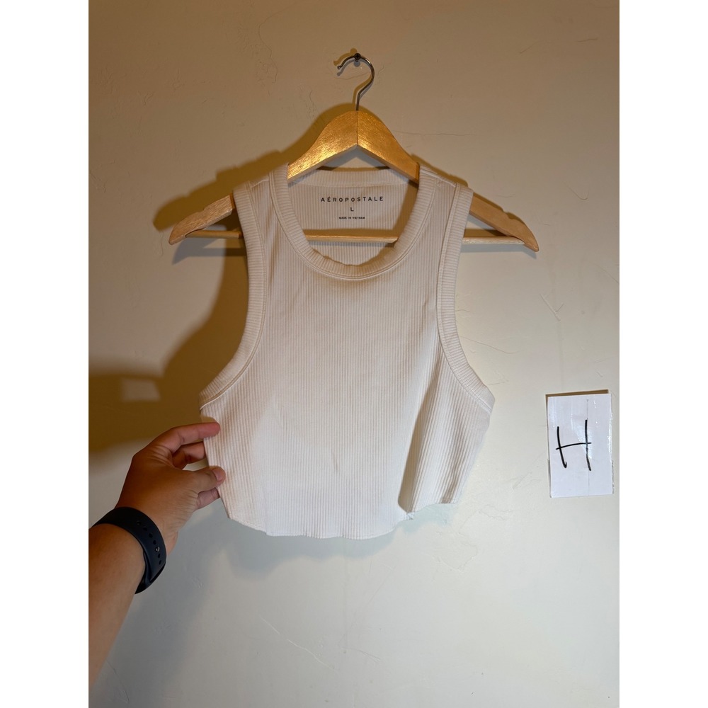 Aeropostale Tank Top Ribbed Cropped Racerback White Large